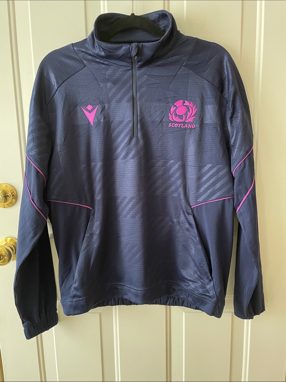 MACARON Navy Performance Pullover Jacket with Pink Accents